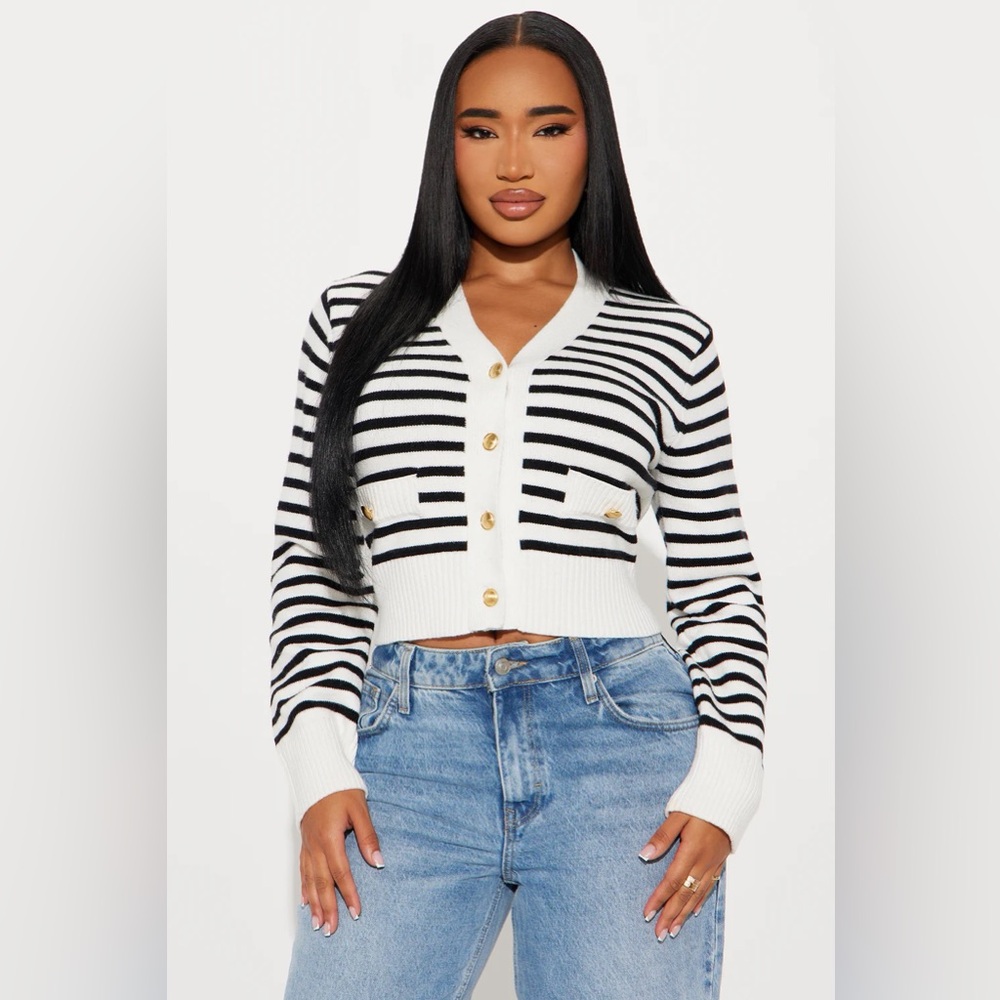 Striped Black and White Button-Up Sweater